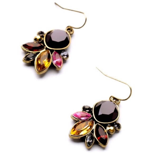 Antiqued Gold Ruby & Accent Crystals Drop Earrings - Picture 5 of 8